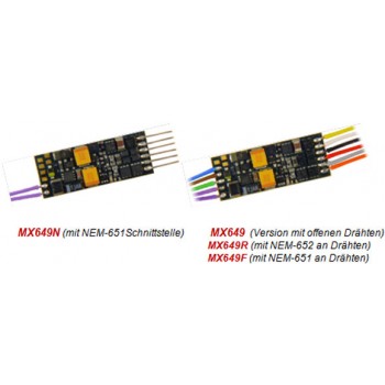 Zimo MX649R Miniatur-Sound-Decoder NEM652 an Drähten - 23x9x4mm - DCC + RailCom, DC-analog, MM